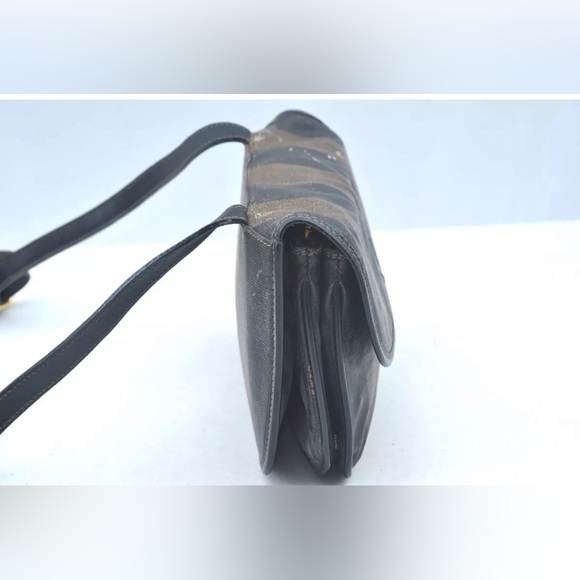 Authentic FENDI Pequin Shoulder Cross Body Bag PVC Leather Brown Black - Picture 11 of 13